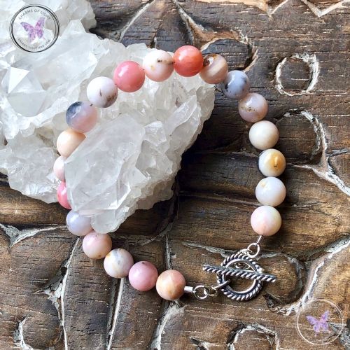 Pink Opal Healing Bracelet with Silver Toggle Clasp